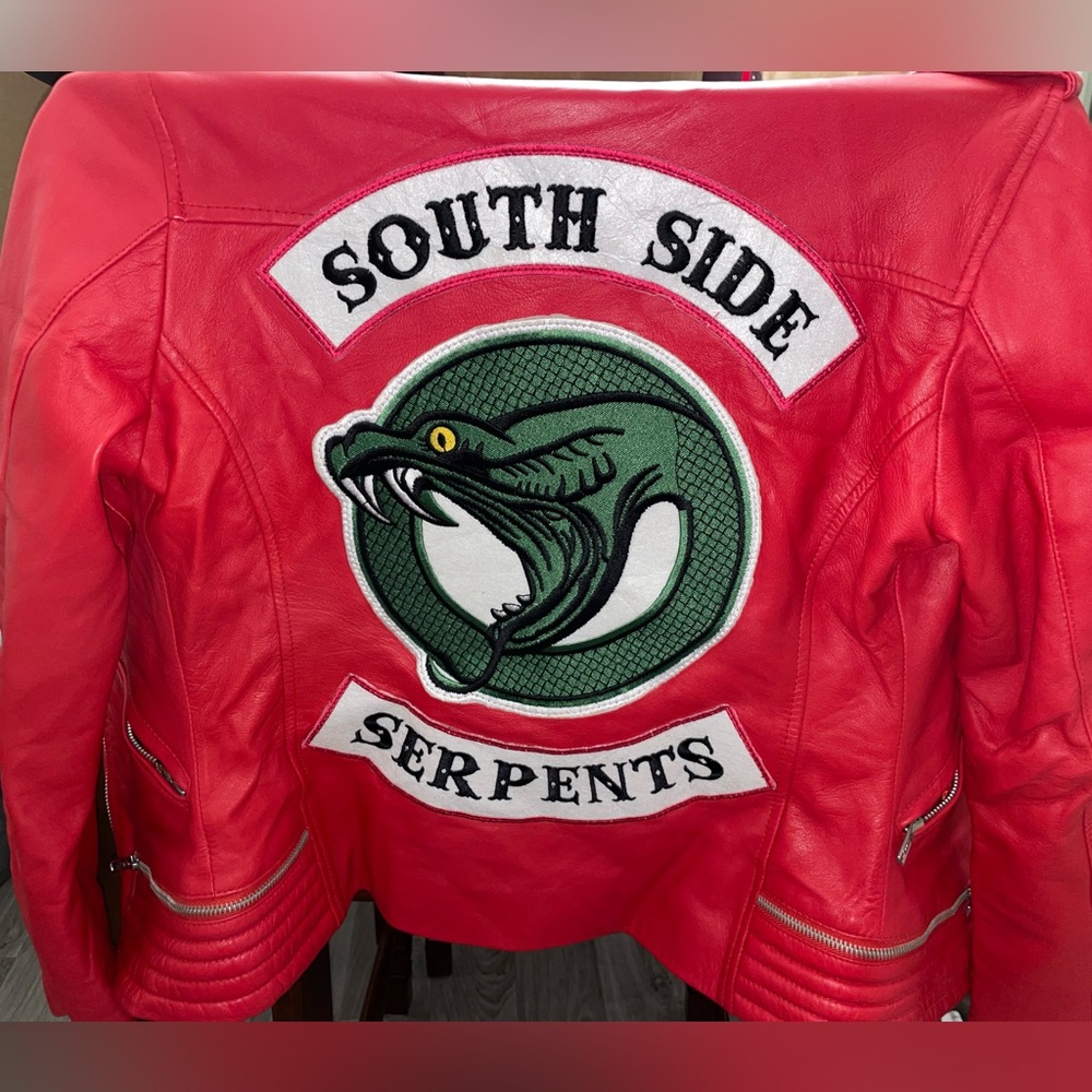 Red Leather Jacket With Embroidered Patch - image 1